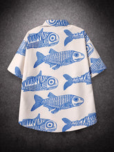 Threebooy Oversized Loose Men Shirt American Style Summer Fried Street Fashion Small Fish Print New Personalized Mens Casual Shirts